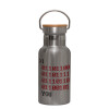 Stainless steel metallic thermos flask, silver with a bamboo lid, double-walled, 350ml.