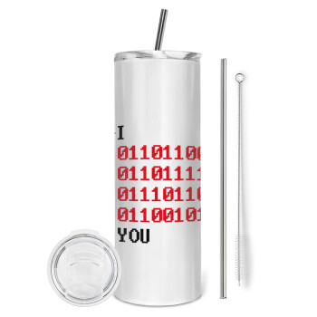 I .... YOU, binary secret MSG, Tumbler stainless steel 600ml, with metal straw & cleaning brush