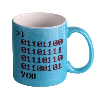 I .... YOU, binary secret MSG, Κούπα Σιέλ Glitter που γυαλίζει, κεραμική, 330ml
