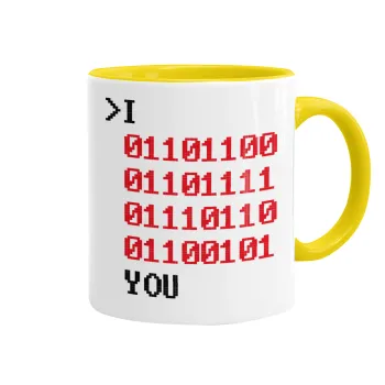 I .... YOU, binary secret MSG, Mug colored yellow, ceramic, 330ml