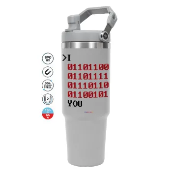 I .... YOU, binary secret MSG, GREY color, 890ml (30oz) stainless Steel Tumbler with Handle