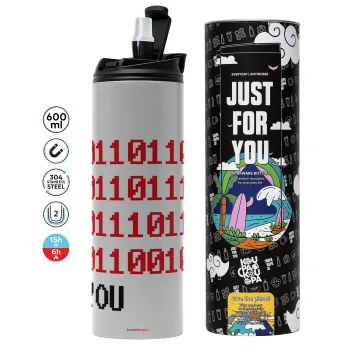I .... YOU, binary secret MSG, Tumbler stainless steel GREY 600ml