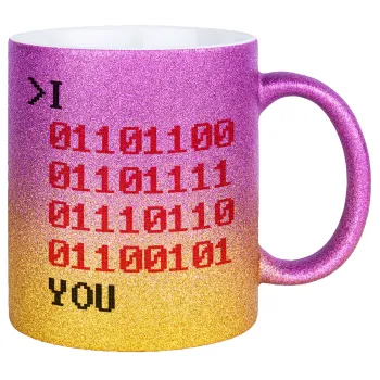 I .... YOU, binary secret MSG, Κούπα Χρυσή/Ροζ Glitter, κεραμική, 330ml