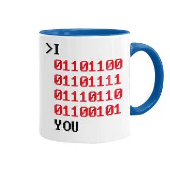 I .... YOU, binary secret MSG, Mug colored blue, ceramic, 330ml