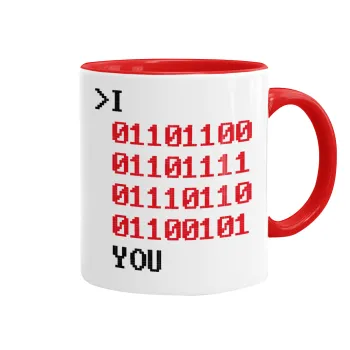 I .... YOU, binary secret MSG, Mug colored red, ceramic, 330ml