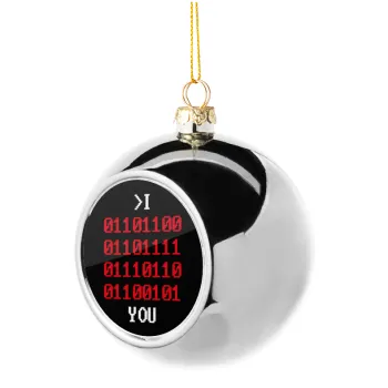 I .... YOU, binary secret MSG, Silver 8cm Christmas tree ball ornament