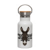 Metallic thermos (Stainless steel) White with wooden lid (bamboo), double-walled, 350ml