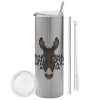 Tumbler stainless steel Silver 600ml, with metal straw & cleaning brush
