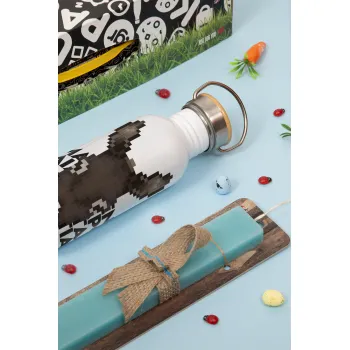 Είμαι ένας γάιδαρος με μεγάλα αυτιά., Πασχαλινή Λαμπάδα με παγούρι μεταλλικό (620ml, stainless steel) & κερί αρωματικό πλακέ (30cm) (ΤΙΡΚΟΥΑΖ)