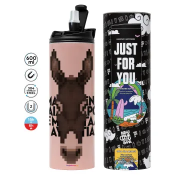 Είμαι ένας γάιδαρος με μεγάλα αυτιά., Tumbler ποτήρι θερμό ΡΟΖ από ανοξείδωτο ατσάλι 600ml