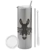 Tumbler stainless steel Silver 600ml, with metal straw & cleaning brush