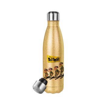 The Daltons, Μεταλλικό παγούρι θερμός Glitter χρυσό (Stainless steel), διπλού τοιχώματος, 500ml