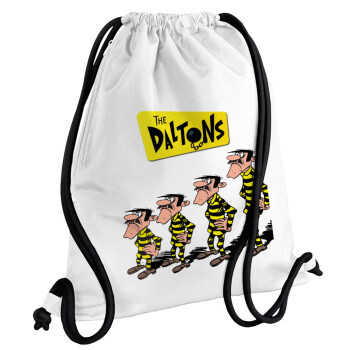 The Daltons, Backpack pouch GYMBAG white, with pocket (40x48cm) & thick cords