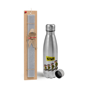 The Daltons, Easter Set, metallic Inox water bottle (750ml) & aromatic flat Easter candle (30cm) (GRAY)