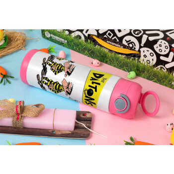 The Daltons, Πασχαλινή Λαμπάδα με Παιδικό παγούρι θερμό, ανοξείδωτο, με καλαμάκι ασφαλείας, ΡΟΖ (500ml)