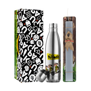 The Daltons, Easter Set, metallic stainless thermos flask (500ml) & scented flat Easter candle (30cm) (GRAY)