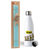 Easter Set, metallic stainless steel water bottle (750ml) & aromatic flat Easter candle (30cm) (TURQUOISE)
