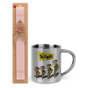 Easter Set, metallic thermal cup (300ml) & aromatic flat Easter candle (30cm) (PINK)