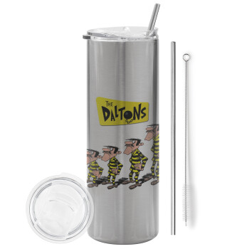 The Daltons, Eco friendly stainless steel Silver tumbler 600ml, with metal straw & cleaning brush