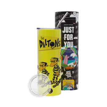 The Daltons, Neon Yellow Travel Tumbler, with metal straw (Stainless steel 304 Food grade, BPA free, 600ml)