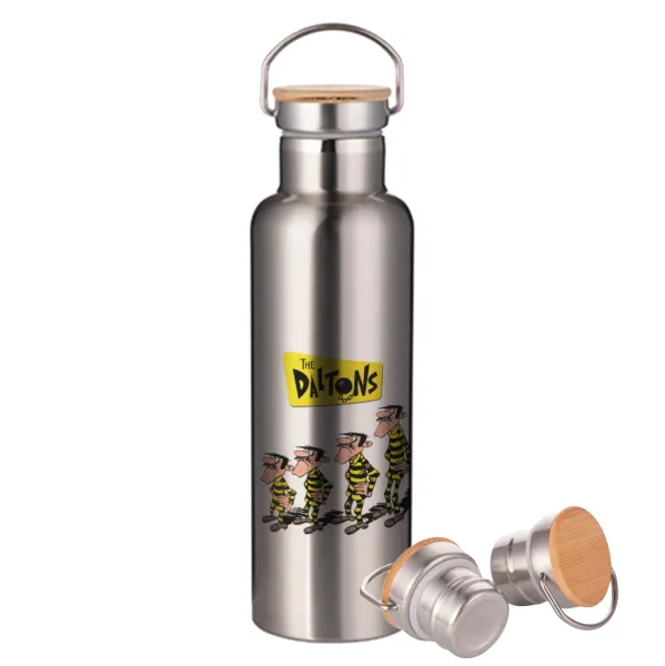 The Daltons — Stainless steel Silver with wooden lid (bamboo), double wall, 750ml