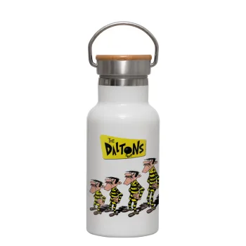 The Daltons, Metallic thermos (Stainless steel) White with wooden lid (bamboo), double-walled, 350ml