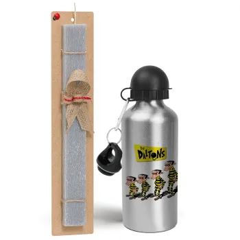 The Daltons, Easter Set, metallic silver aluminum water bottle (500ml) & aromatic flat Easter candle (30cm) (GRAY)