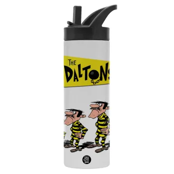 The Daltons, Metallic thermos bottle with straw & handle, stainless steel (Stainless steel 304), double-walled, 600ml.