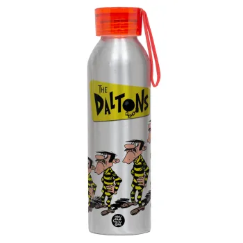 The Daltons, Αλουμινένιο Αθλητικό Μπουκάλι 650ml – Ασημί με Κόκκινο Καπάκι και Λουράκι Σιλικόνης