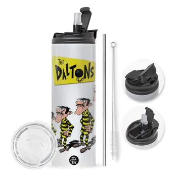 The Daltons, Travel Tumbler 2 Lids, with metal straw & cleaning brush (Stainless steel 304 Food grade, BPA free, 600ml)