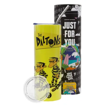 The Daltons, Neon Yellow Travel Tumbler θερμό, μεταλλικό καλαμάκι(Ανωξείδωτο 304 Food grade, BPA free, 600ml)