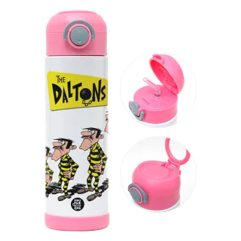 The Daltons, Children's hot water bottle, stainless steel, with safety straw, PINK (500ml)