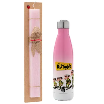 The Daltons, Easter Set, Metallic pink/white (Stainless steel) thermos, double-walled, 500ml & aromatic flat Easter candle (30cm) (PINK)