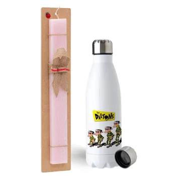 The Daltons, Easter Set, metallic stainless steel water bottle (750ml) & scented flat Easter candle (30cm) (PINK)