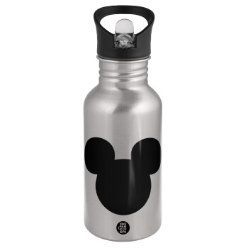mouse man, Water bottle Silver with straw, stainless steel 500ml