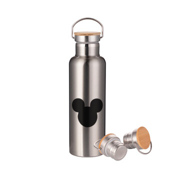 mouse man, Stainless steel Silver with wooden lid (bamboo), double wall, 750ml