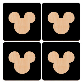 mouse man, ΣΕΤ x4 Σουβέρ ξύλινα τετράγωνα plywood (9cm)