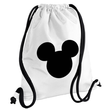 mouse man, Τσάντα πλάτης πουγκί GYMBAG λευκή, με τσέπη (40x48cm) & χονδρά κορδόνια