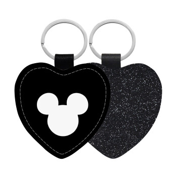mouse man, Μπρελόκ PU δερμάτινο glitter καρδιά ΜΑΥΡΟ
