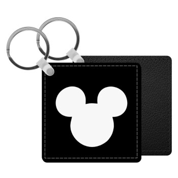 mouse man, Μπρελόκ Δερματίνη, τετράγωνο ΜΑΥΡΟ (5x5cm)