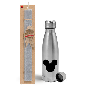mouse man, Easter Set, metallic Inox water bottle (750ml) & aromatic flat Easter candle (30cm) (GRAY)