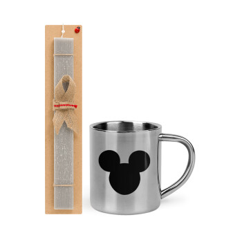 mouse man, Easter Set, metallic thermal cup (300ml) & Easter aromatic flat candle (30cm) (GRAY)
