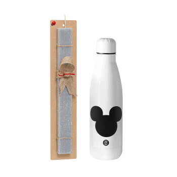 mouse man, Easter Set, metallic stainless thermos bottle (500ml) & scented flat Easter candle (30cm) (GRAY)