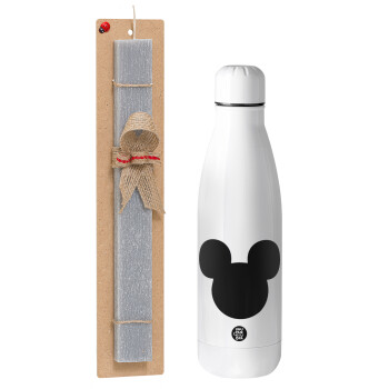 mouse man, Πασχαλινό Σετ, μεταλλικό παγούρι Inox (700ml) & πασχαλινή λαμπάδα αρωματική πλακέ (30cm) (ΓΚΡΙ)