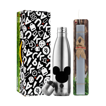 mouse man, Easter Set, metallic stainless thermos flask (500ml) & scented flat Easter candle (30cm) (GRAY)