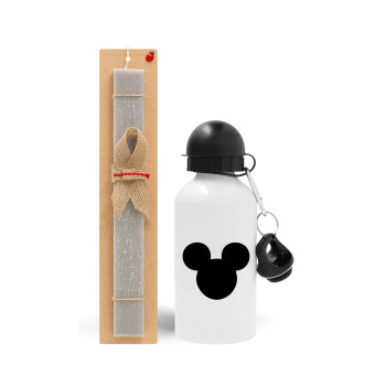 mouse man, Πασχαλινό Σετ, παγούρι μεταλλικό  αλουμινίου (500ml) & πασχαλινή λαμπάδα αρωματική πλακέ (30cm) (ΓΚΡΙ)