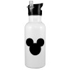 White water bottle with straw, stainless steel 600ml