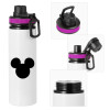 Metallic water bottle with safety lid, 850ml aluminum