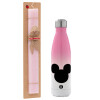 Easter Set, Metallic pink/white (Stainless steel) thermos, double-walled, 500ml & aromatic flat Easter candle (30cm) (PINK)