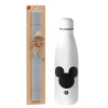 Easter Set, metallic stainless thermos bottle (500ml) & scented flat Easter candle (30cm) (GRAY)